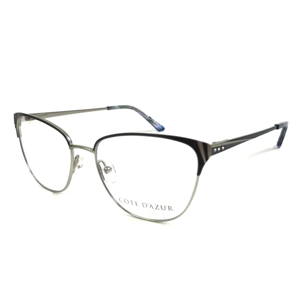 Cote D'Azur Eyeglasses Frames CDA-398 C2 Black Silver Cat Eye Full Rim 52-16-138